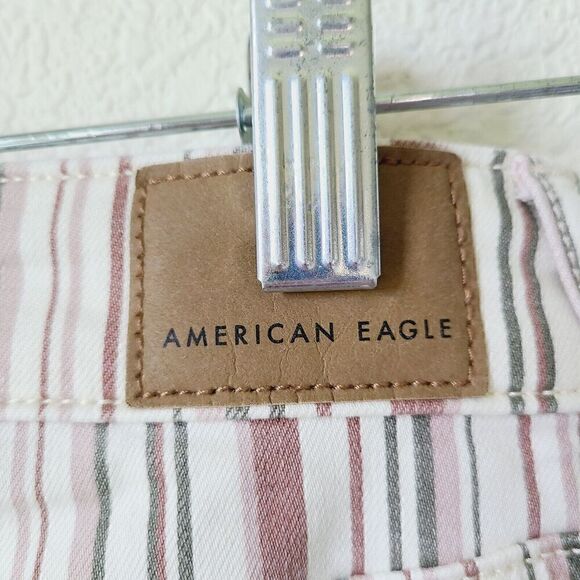 American Eagle Jeans Size 0 Women's Pants‎ Hi Rise Purple Ivory Black Striped - Picture 6 of 12